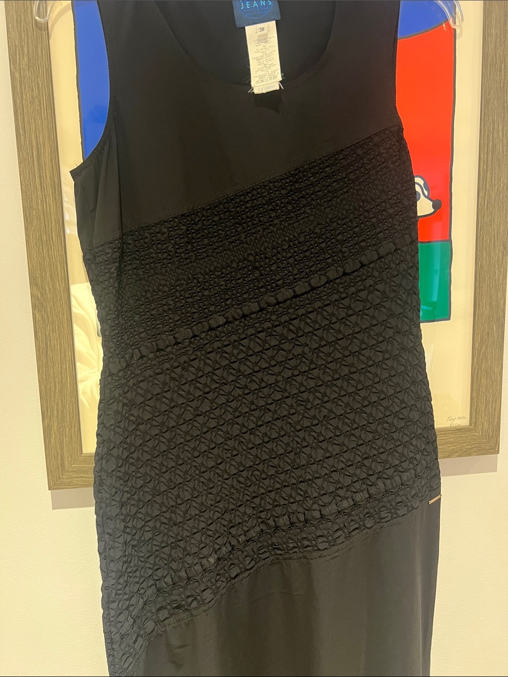 Kenzo Jeans 90’s Minimalist Black Dress Popcorn Texture Asymmetrical Waist 38 - Picture 9 of 9